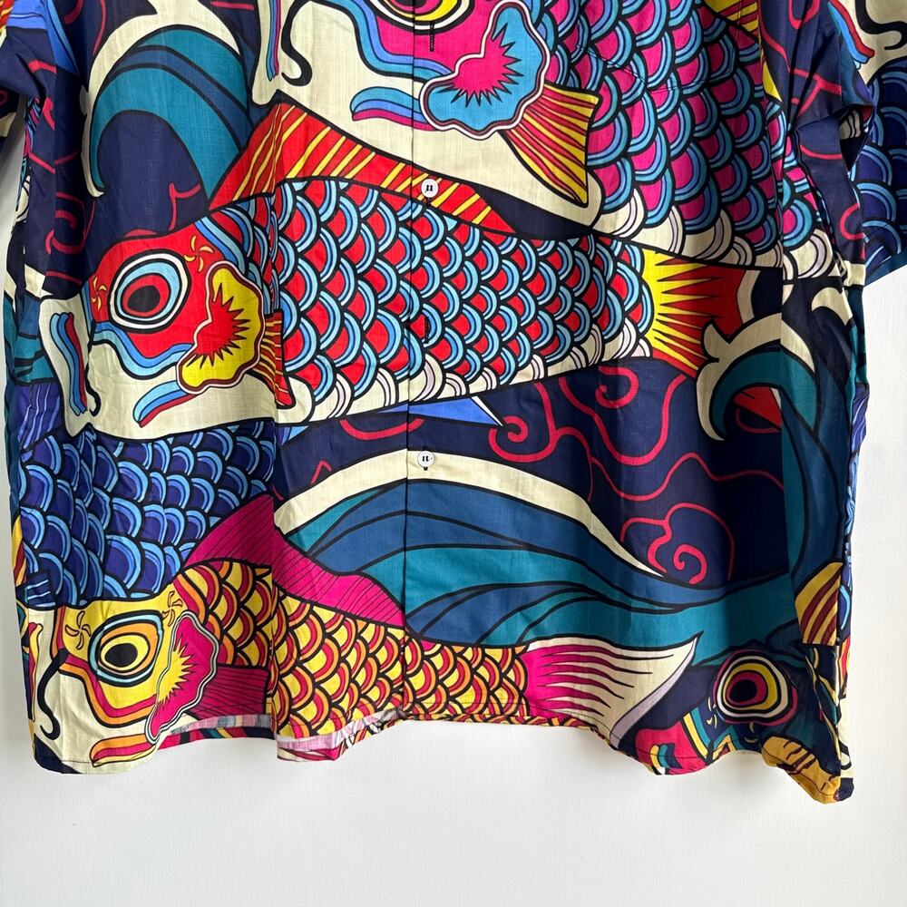 Japanese Koinobori Hawaiian Tropical Shirt Men's Size 3XL 100% Cotton Fish - Picture 10 of 16